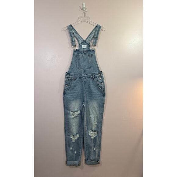 TNR Jeans Los Angeles Light Blue Distressed Denim Coveralls Size Small - Picture 1 of 3